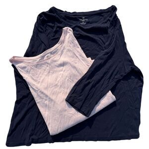 BUNDLE Talbots Women's 3X Blouse Navy Blue & Pink Casual Top